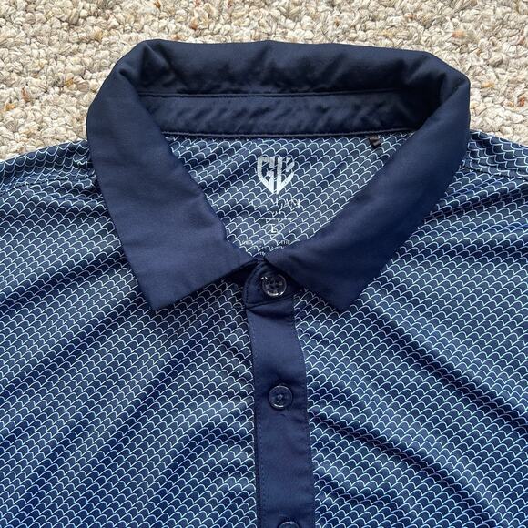 Graham Luxe Mens Polo Shirt Large Blue Wave Golf Performance Lightweight Outdoor - Picture 4 of 6